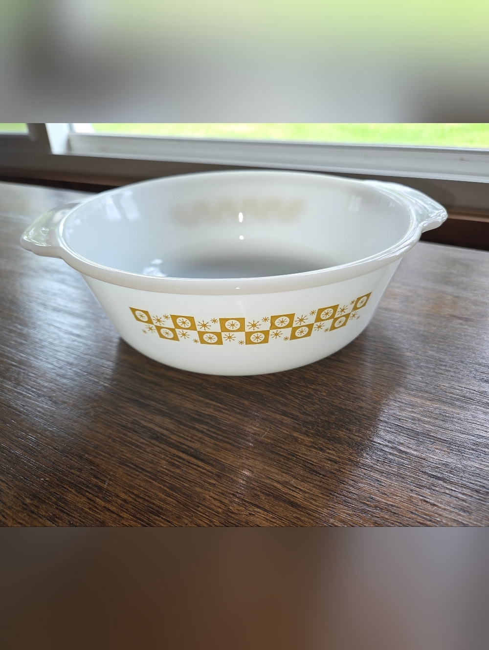 Vintage Set Of 2 White Glass Baking Dish with Gold‎ Pattern